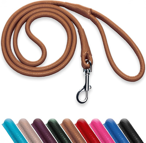 Rolled leather dog lead - rolled,